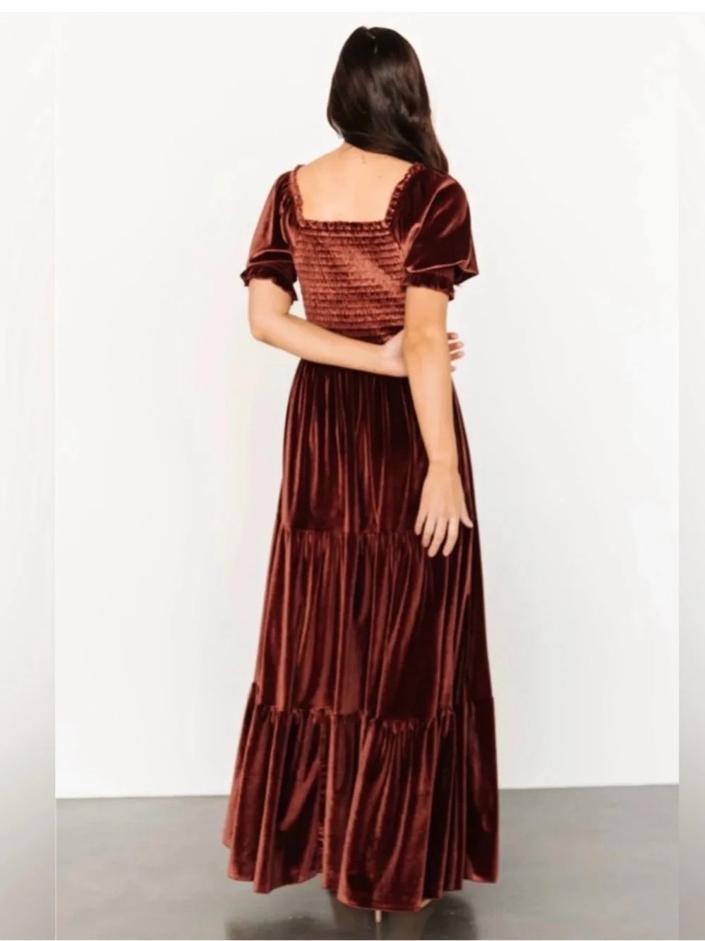 Baltic Born Velvet Clara Smocked Maxi Dress Brown NWT Size L Boho Fairy Cottage